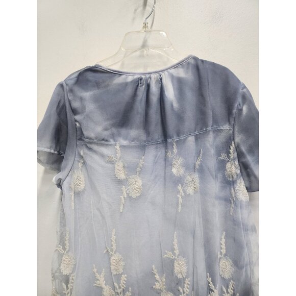 Simply Couture Tunic Top Womens Large Gray Floral Mesh Romantic Fairy BOHO NEW - Picture 10 of 11